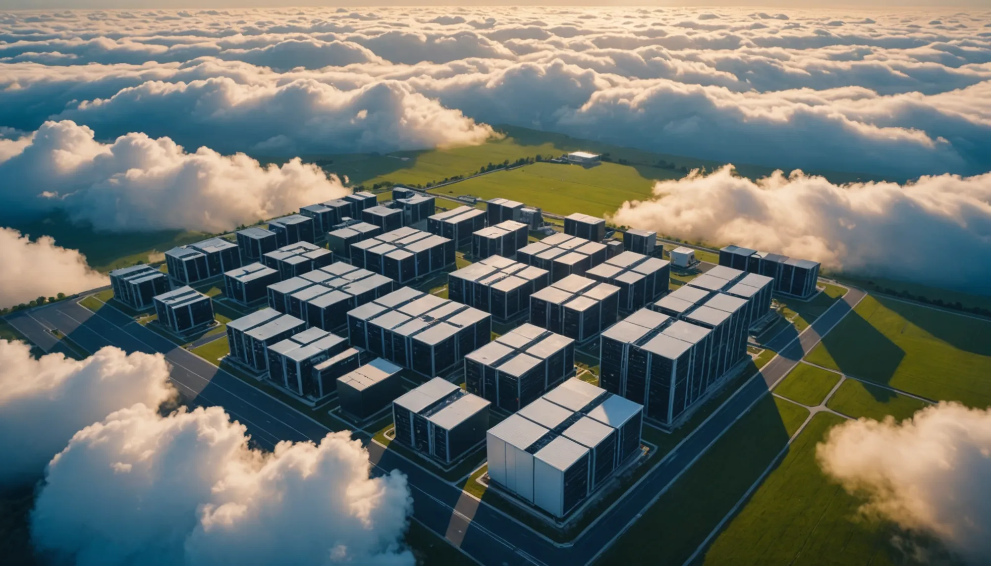 AI image of Server farms providing cloud computing services.