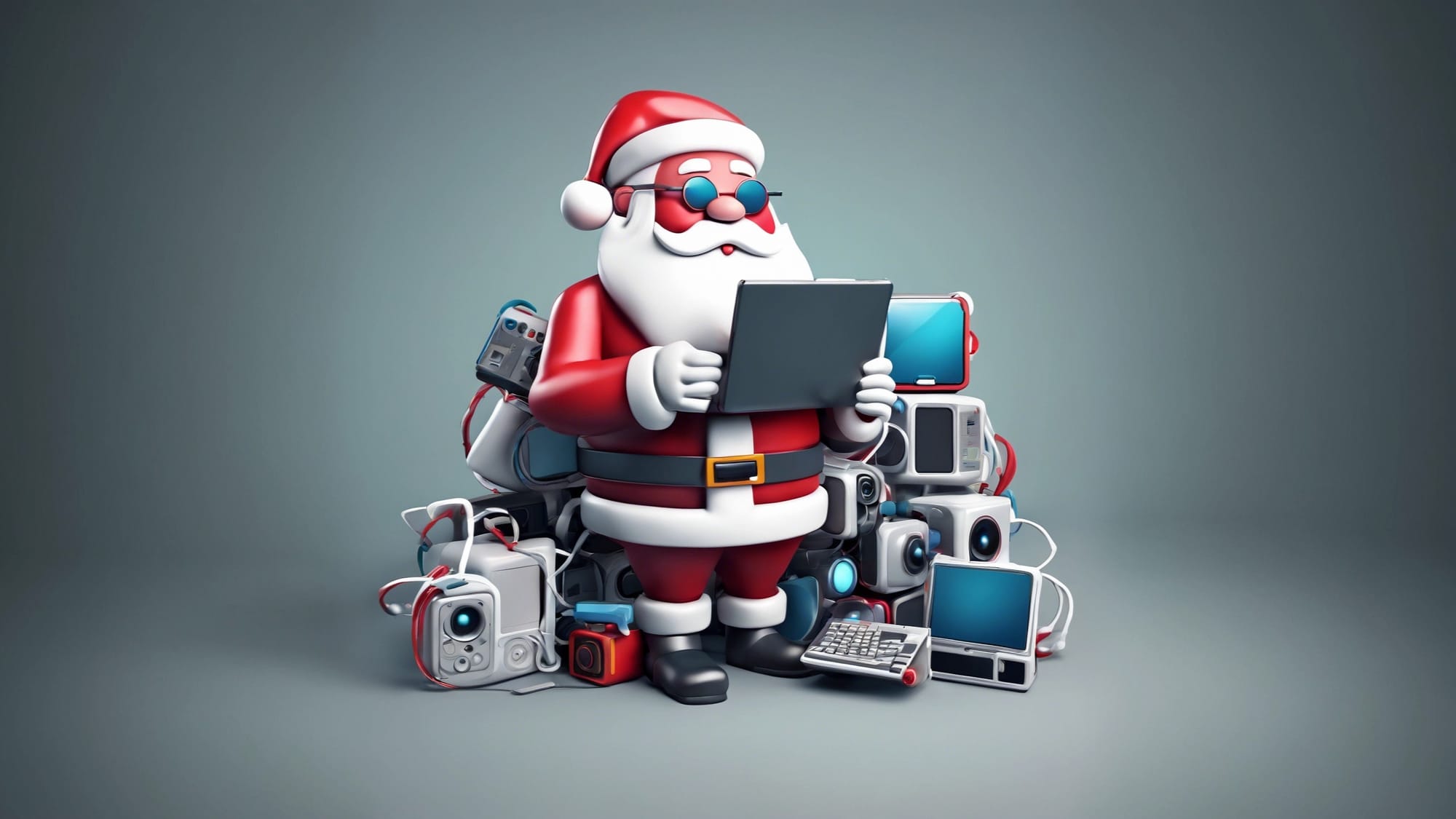 AI image of Santa enjoying some tech