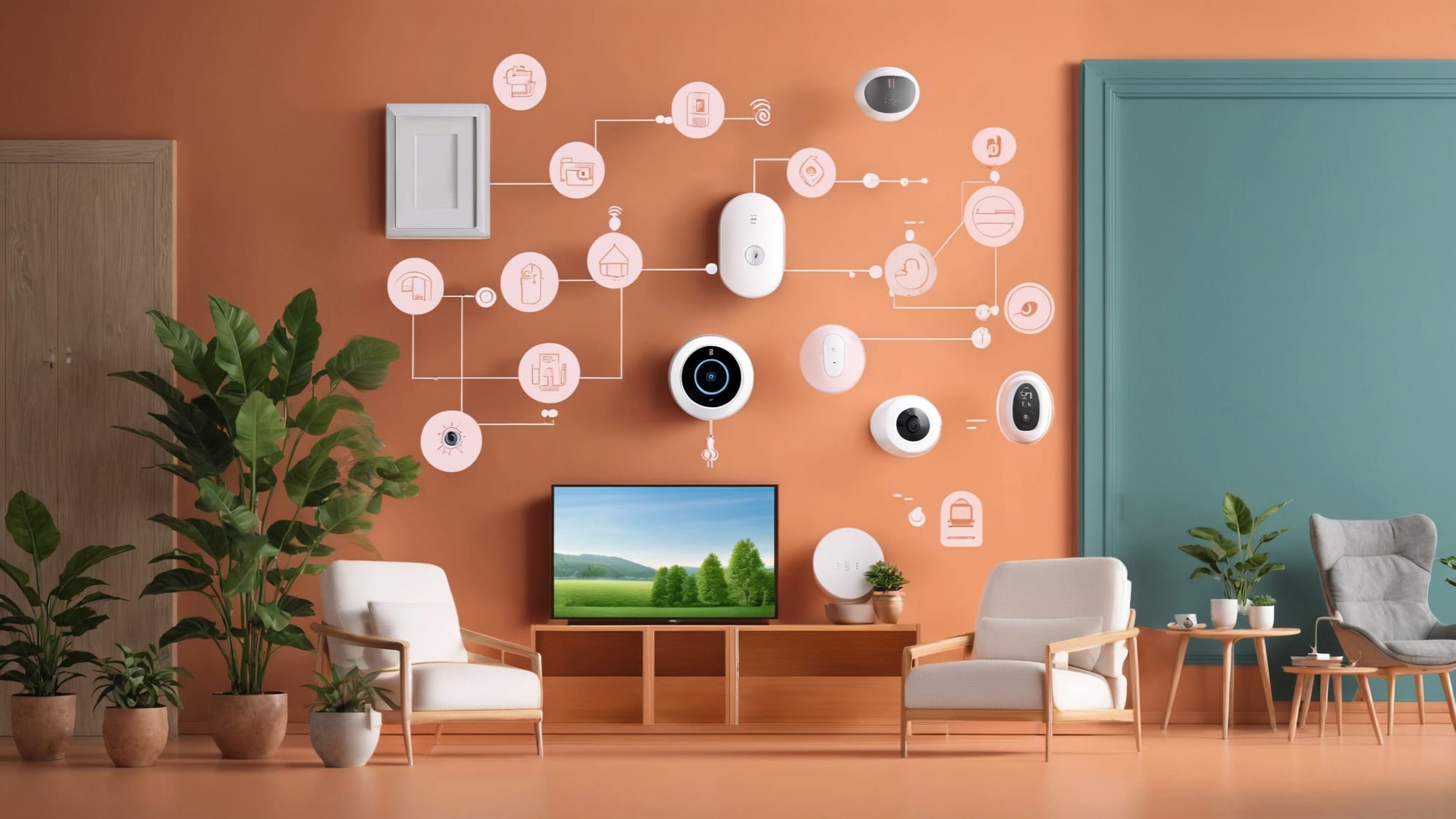 AI image of Smart Home Security Devices and App Icons