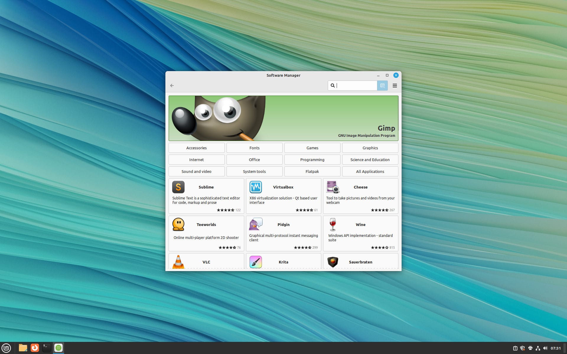 Screenshot of Software Manager in Linux Mint