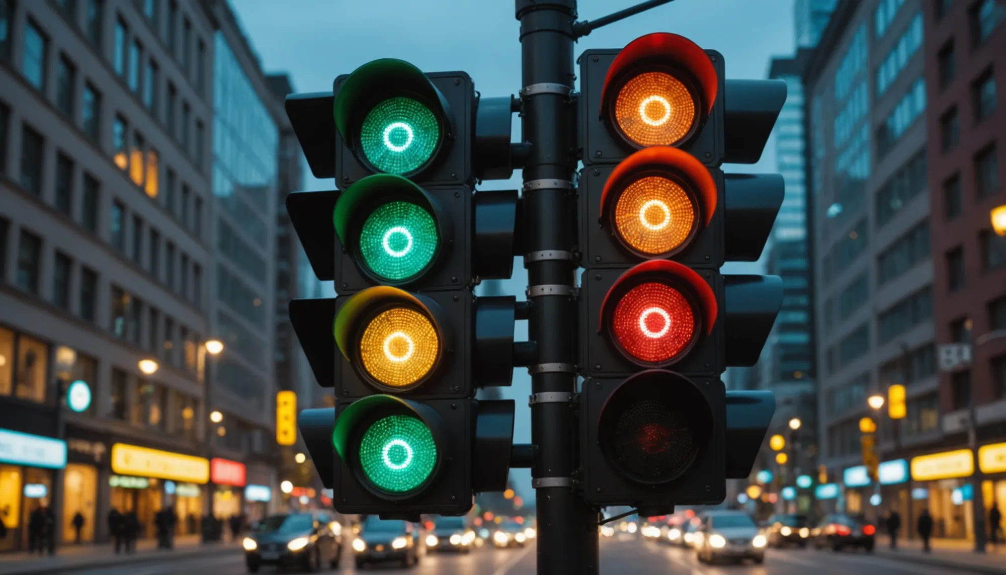 Smart traffic light processing data for real-time adjustments.