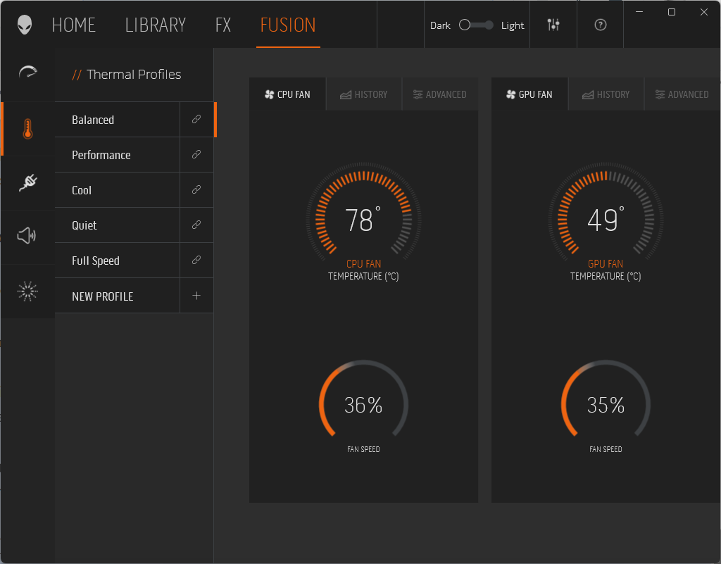 Alienware Command Centre screenshot of temperature monitoring