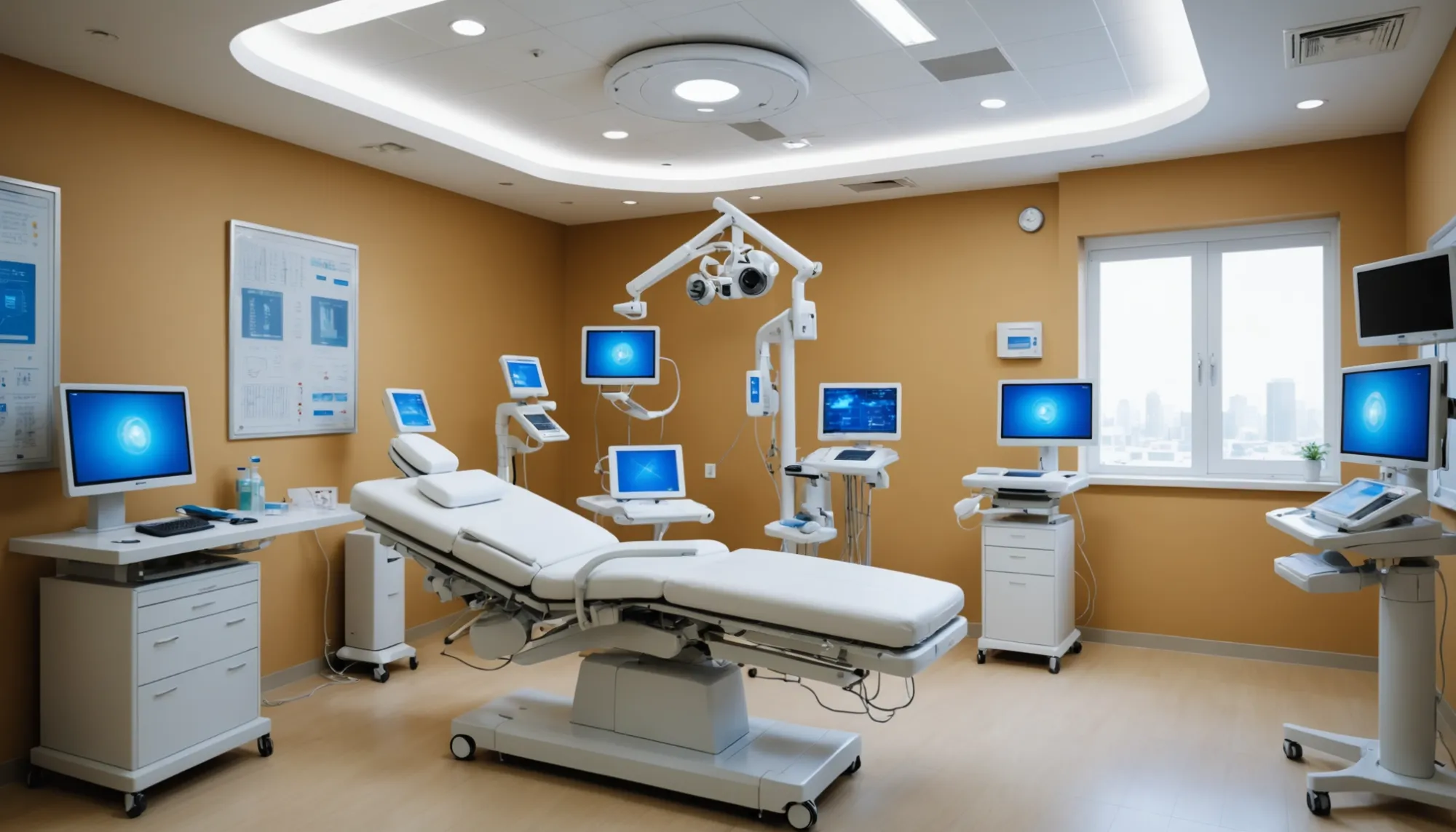 An AI image of a modern healthcare facility showcasing cutting-edge technology