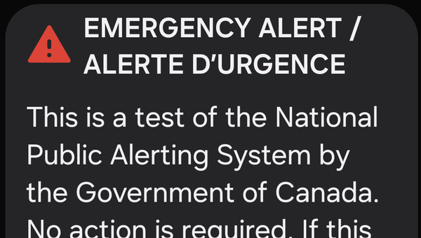 Screenshot of the National Public Alerting system test alert on smartphone.