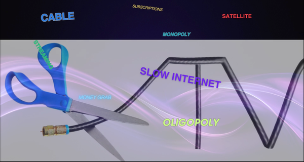 Graphic image of scissors cutting a Cable TV cord