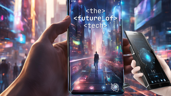 AI image of a futuristic city and smartphones of the future